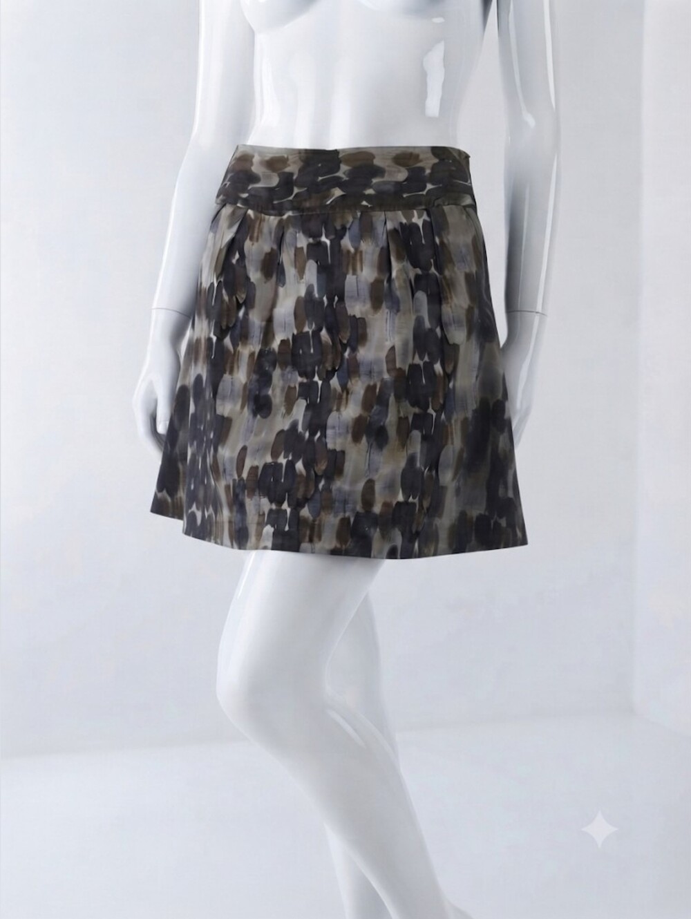 Cotton Sateen Skirt Neutral Taupe Grey Abstract Print Pockets Lined Size 4